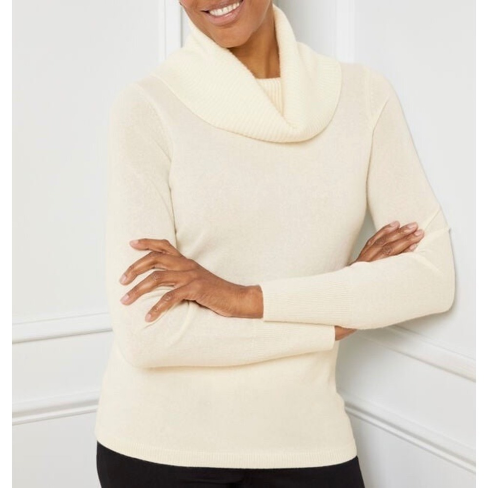 Talbots Sweater Pullover Cashmere Cowl neck Cream Medium Petite